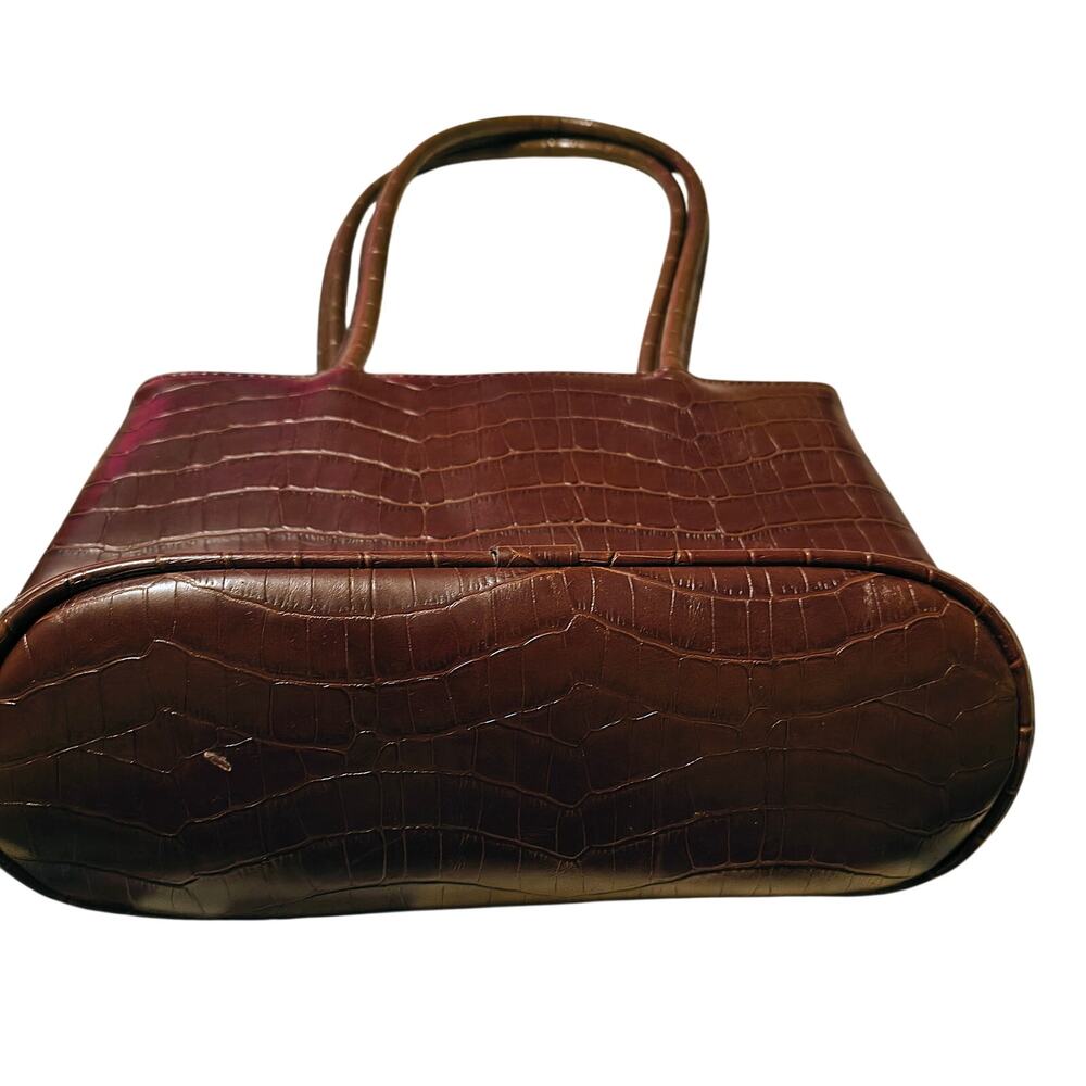 Bueno Faux Crocodile Leather Structured Tote - Dark Brown Vintage